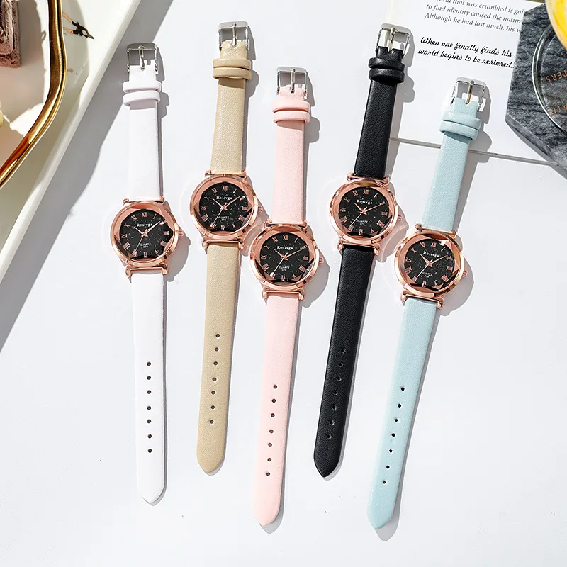 Fashion Starry Sky Dial Ladies Watches Leather Strap Women Quartz Watch Student Luxury Gift Wristwatch Relojes Para Mujer