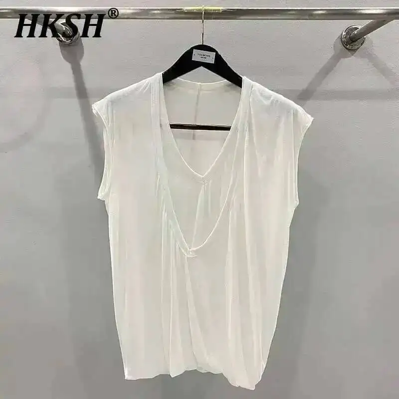 HKSH Sommer Frühling Neue Männer Flut Dark Sexy Doppel Layered V-ausschnitt Solide Ärmellose Tees Mode Stricken Tank Tops Chic Weste HK1399