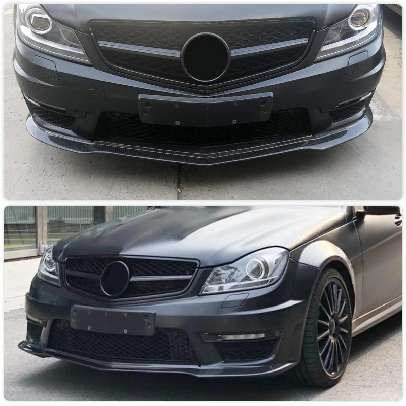 Carbon Fiber Car Front Bumper Lip Spoiler for Mercedes Benz C Class W204 C204 C63 AMG Only 2012-2014 Front Lip Splitters Bodykit