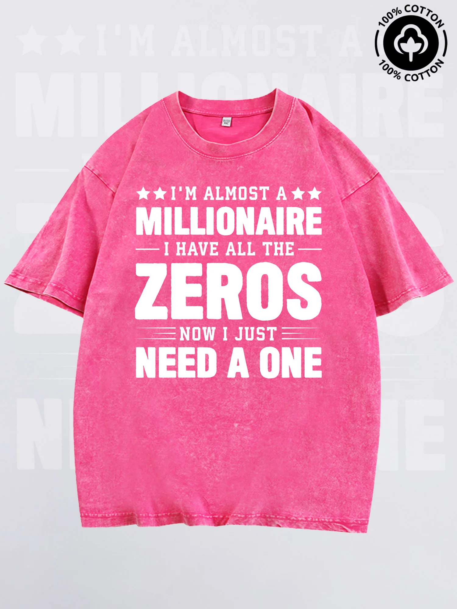 

Almost A Millionaire Men's Graphic Tee, Pure Cotton Vintage Pink T-Shirt, Lightweight Drop Shoulder Tee