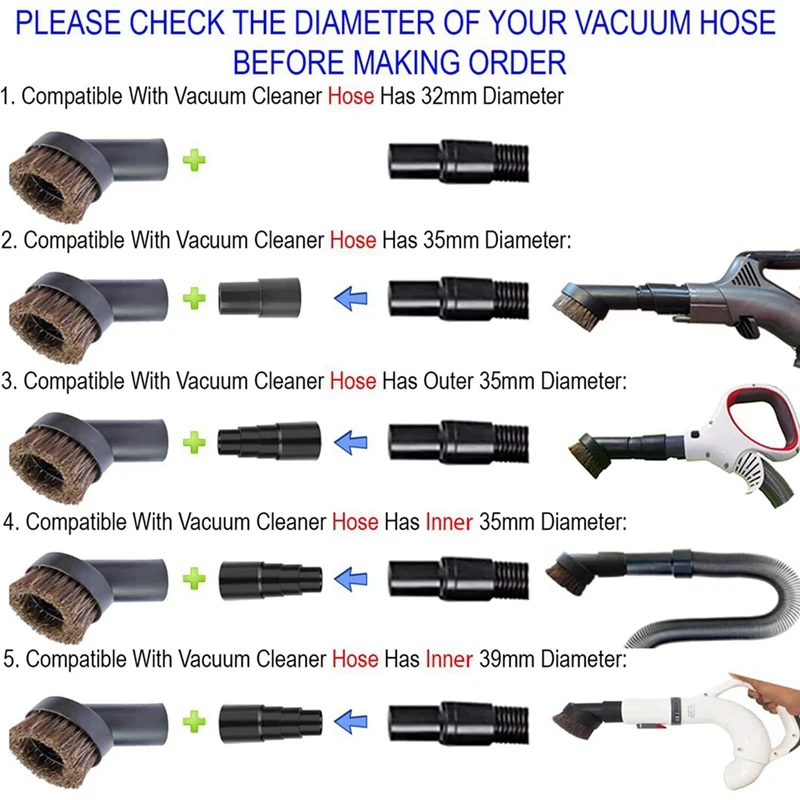 X17A 2025 NEW-2X Круглая насадка для пылесоса из конского волоса, совместимая с большинством пылесосов с 1 1/4 дюйма или 1 3/8 дюйма