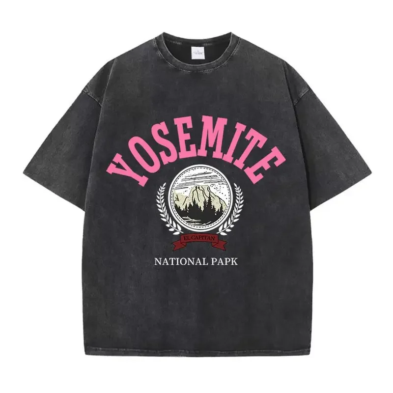 

Женские хлопковые моющиеся футболки, модный дизайн, топы Yosemite National Papk с принтом, свободная потертая Повседневная Женская одежда с круглым вырезом
