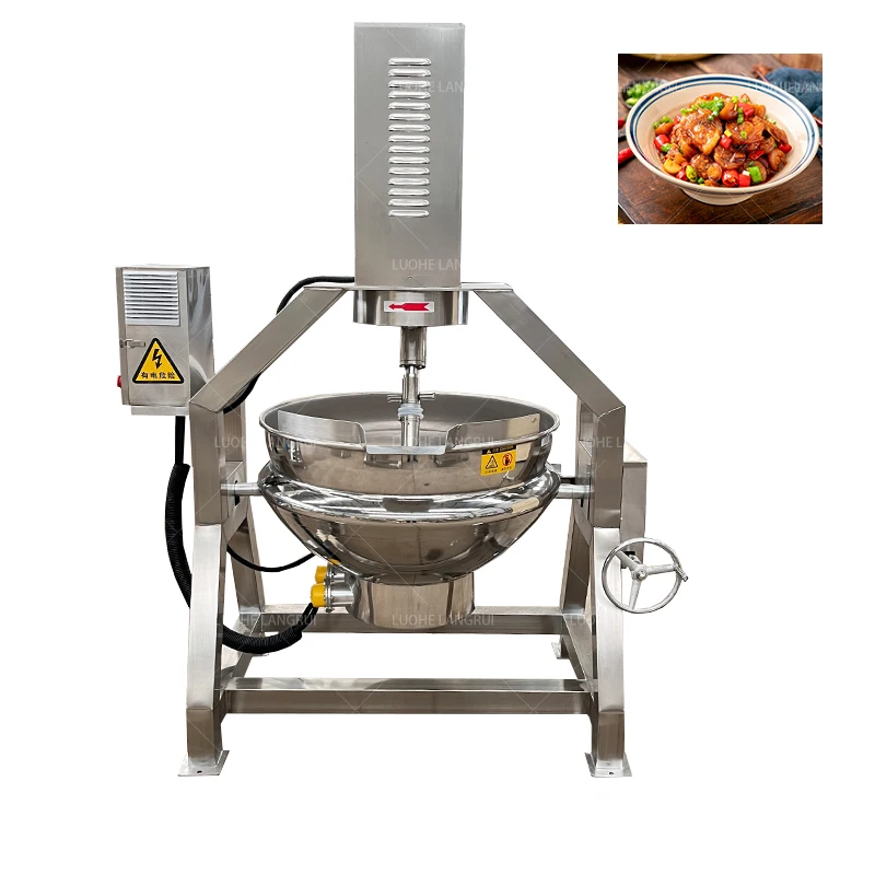 SS Jacketed Cooking Mixing Kettle Planet Cooking Wok Stainless Steel Kitchen Equipment Semi-automatic Planetary Stirrer Pot