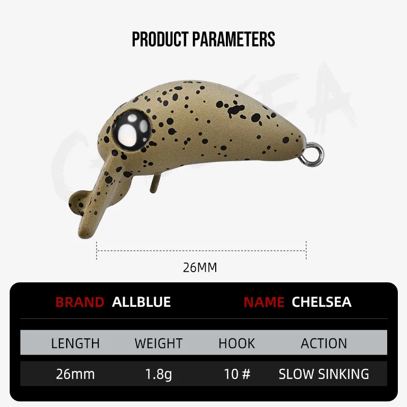 ALLBLUE CHELSEA 1.8g 26mm Mini Slow Sinking Crankbait Wobbler Trout Fishing Lure Freshwater Minnow Artificial Hard Bait Tackle