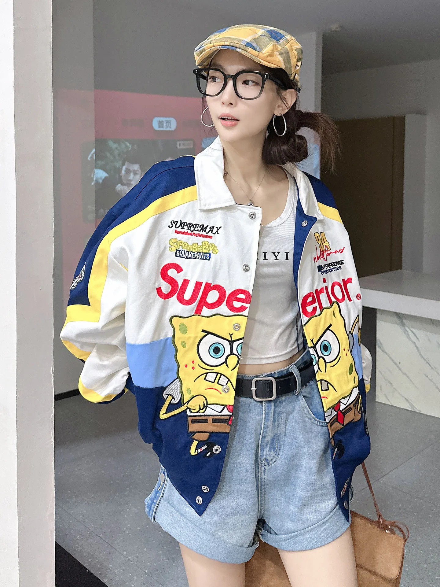 

2025 New Women's Motorcycle Jaet Heavy Embroidery Baseball Coat American Hip Hop Denim Jaet Loose Fit Breathable Cotton