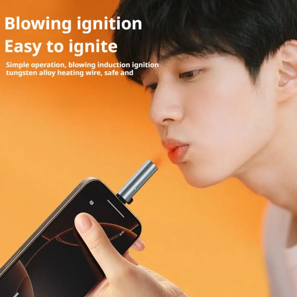 Mini allumeur USB-C, briquet d'extérieur coupe-vent avec souffleur silencieux, démarreur de flamme enfichable Rechargeable de Type C pour le Camping