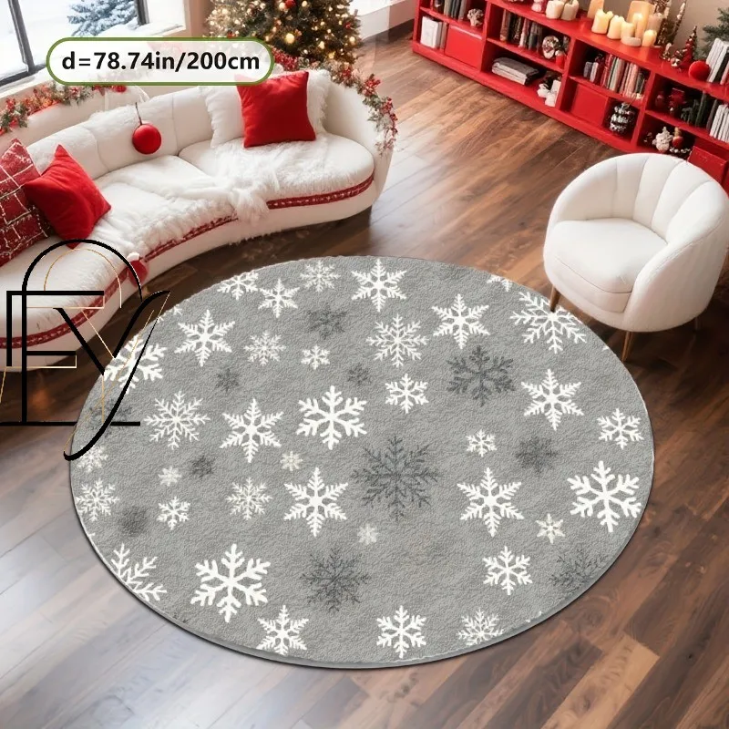 Round Area Rug 2D Flat 3D Illusion Santa Claus Present Box Carpet Flannel Soft Cozy Quilted Patchwork Pattern Rug