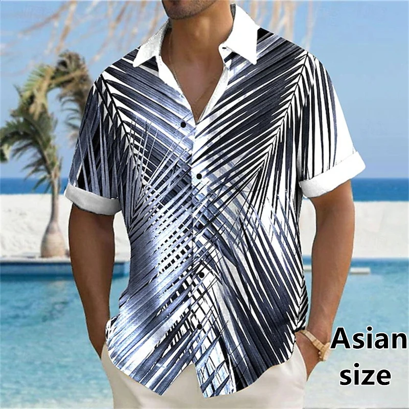 

Summer New Palm Leaf Hawaiian Shirt Men Casual Vacation Outdoor Streetwear Casual Button Up Lapel Short Sleeve Women Shirts Tops