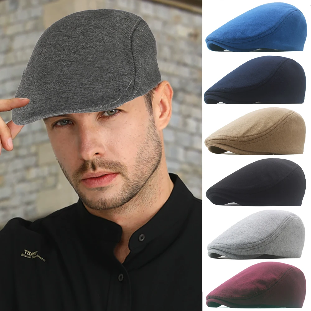 

Autumn Winter British Style Newsboy Beret Cap Men'S Golf Driving Sun Flat Cabbie Hat Gatsby Ivy Cap Solid Soft Peaked Cap