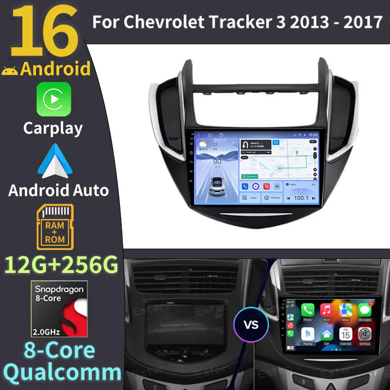Radio para Auto con Android 16 para Chevrolet Tracker 3 TRAX 2013 2014 2015 2016 2017, Navegación GPS, Carplay Inalámbrico, Unidad Principal 2K QLED RDS