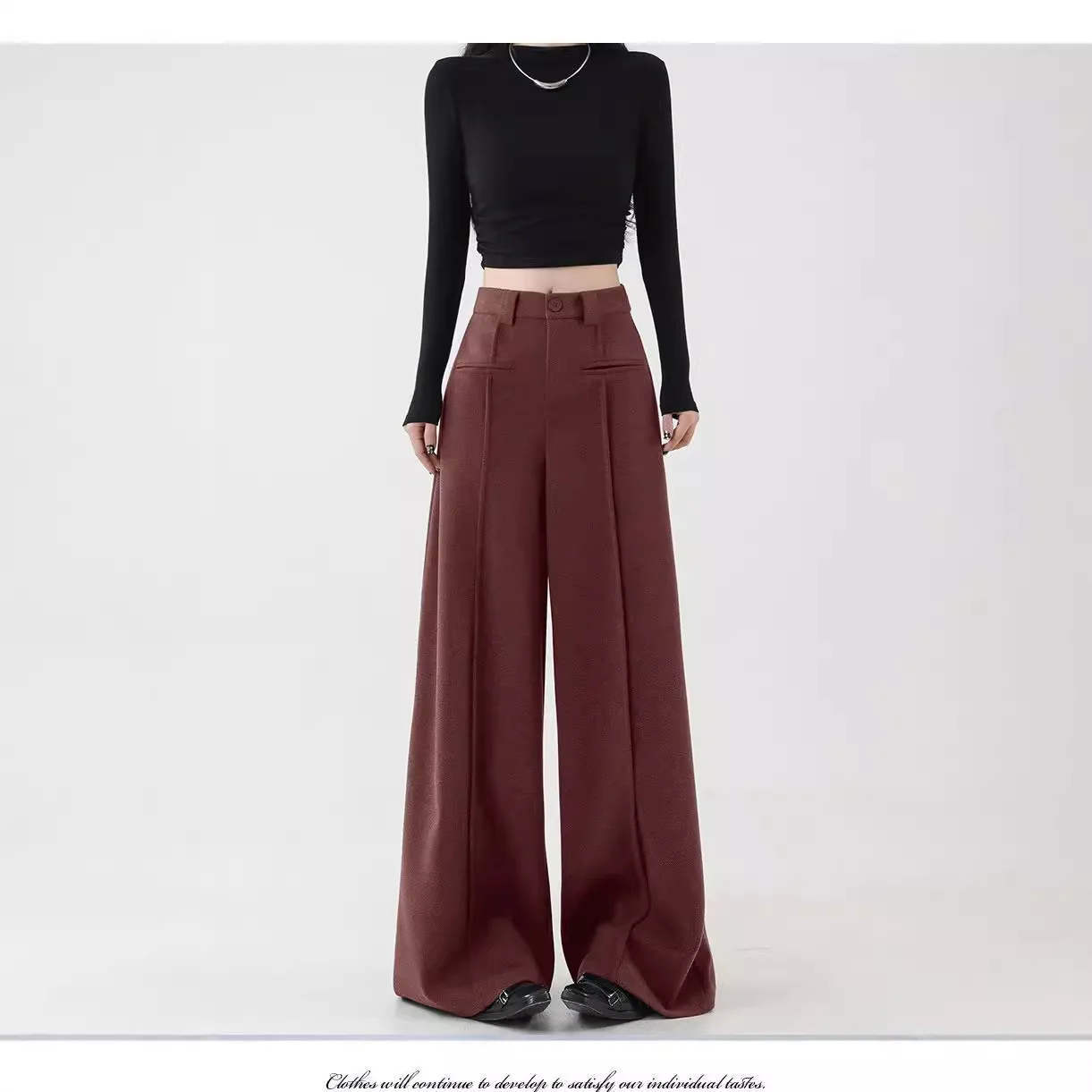Women High Waist Wide Leg Pants 2025 Autumn Winter Fleece Lined Suit Pants High Waisted Slimming Wool Floor Casual Trousers