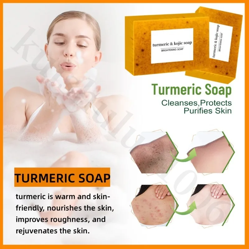 

Tumeric Lemon Kojic Acid Cleansing Soap Improve Skin Remove Acne Reduce Dark Spots Face Skin Care Products Natural Handmade Soap