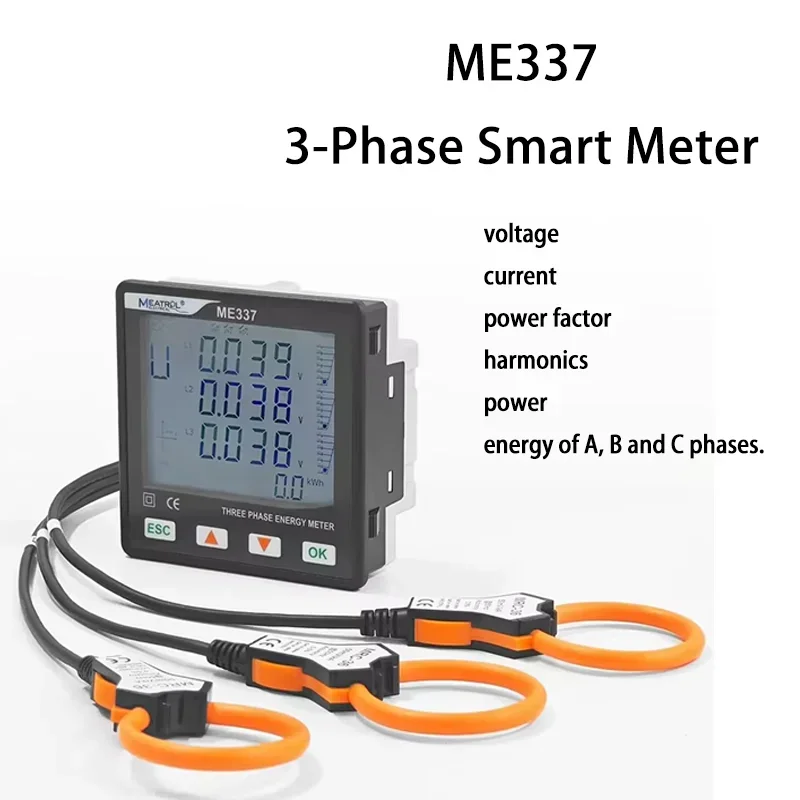 2026 Hot Sale Three Phase Multi-function Smart Meter ME337 RS485 Rogowski Coil LCD Digital Power Energy Panel Meter