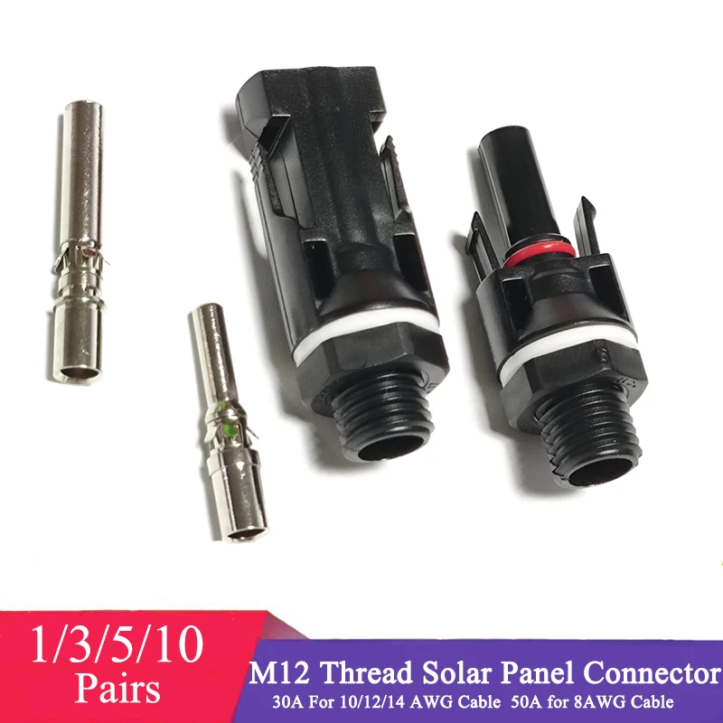 1/3/5/10 Pairs/Lot Solar Panel Mount Connector M12 Thread Solar Male Female Connectors for Inverter DC Combiner Box Installation