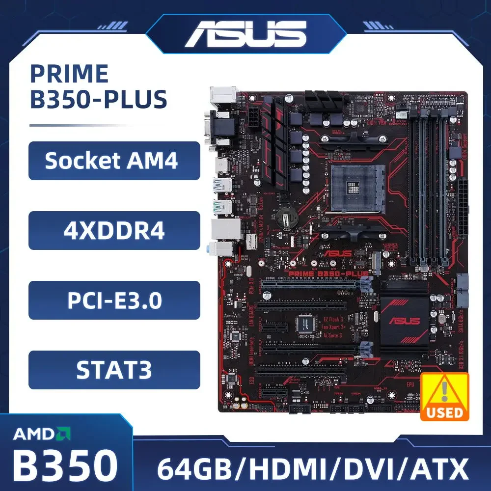 ASUS PRIME B350-PLUS AMD B350 Motherboard  DDR4 64GB AM4 support Ryzen 5 5600 1700 5700 5900 1400  A6-9500 cpu ATX  M.2