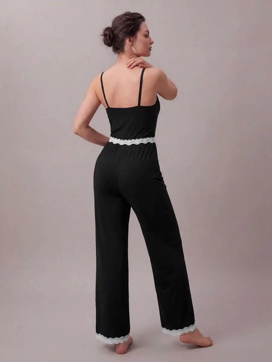 

Women Lace Trim Camisole And Wide Leg Pajama Set