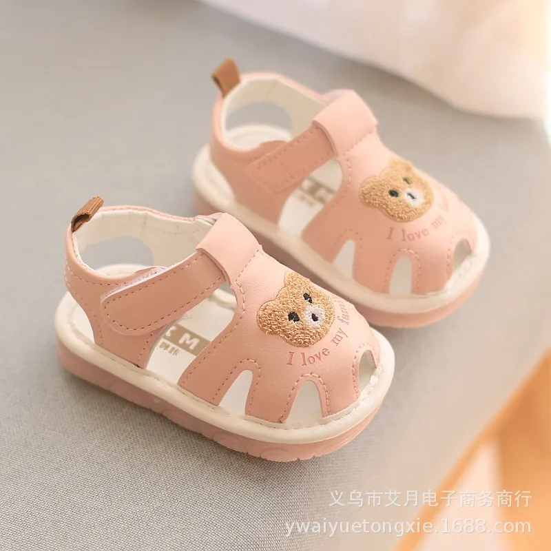 Summer toddler sandals 0-2 years children whistle shoe infant sandals baby boy girl cartoon soft sole toe anti-collision sandals