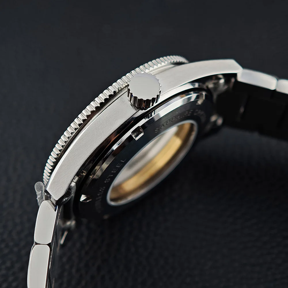 Obudowa męskiego zegarka w kolorze srebrnym, 41,7 mm, z mechanizmem M8215, akcesoria, szafirowa tarcza, zegarek na rękę 31 mm, pudełko na zegarek.