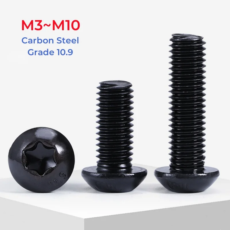 M3~M10 Grade 10.9 High Strength Black Carbon Steel Torx Six Lobe Round Pan Mushroom Button Screw