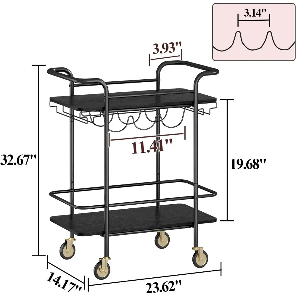 【 2 Land \ барная тележка с колесами, уличная тележка для бара для дома с винной стойкой и держателем для бокалов, Кухонная Тележка для дома, вечерние