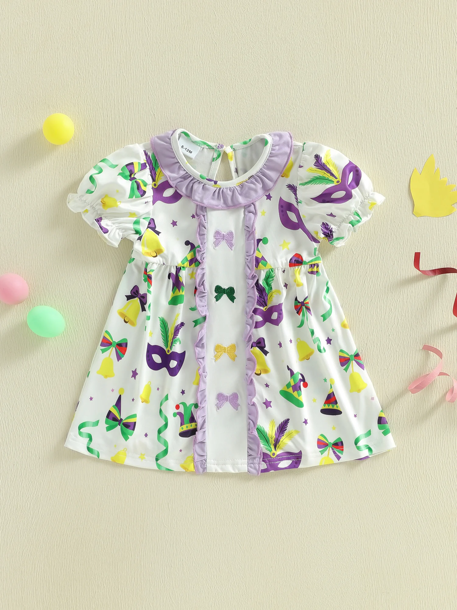 

Карнавальный костюм для маленьких девочек, платье-пачка с ярким принтом и рюшами, платье трапециевидной формы с круглым вырезом и короткими рукавами