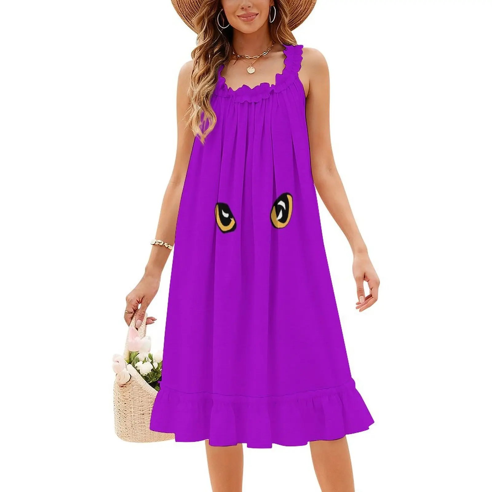 Always Watching-فستان على الطراز الكوري الأرجواني للنساء فستان كاجوال أنيق للحفلات أو الارتداء اليومي عيون القطط الفن الأصلي للنساء