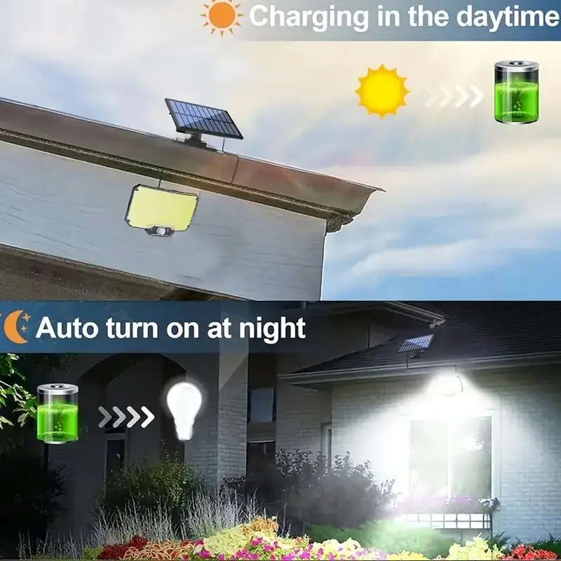 234 LED Iluminação externa solar com sensor de movimento em 3 modos Cabo de 196,85 polegadas adequado para iluminação pública de pátio de varanda