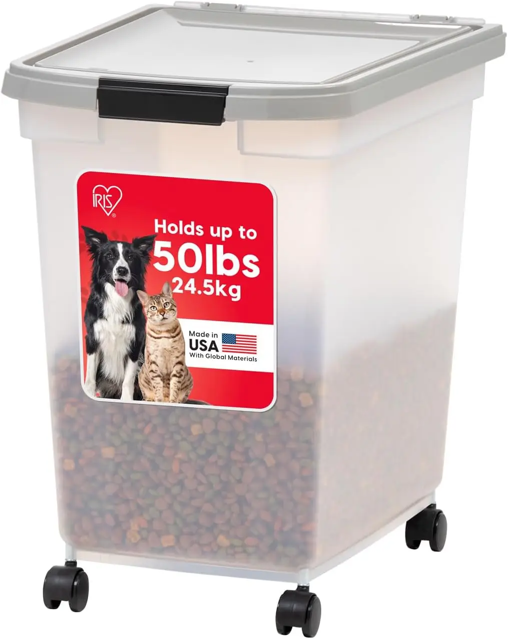 

Герметичный контейнер для хранения корма для животных на колесиках, вместимость до 22,7 кг, полупрозрачный корпус для легкого контроля уровня корма