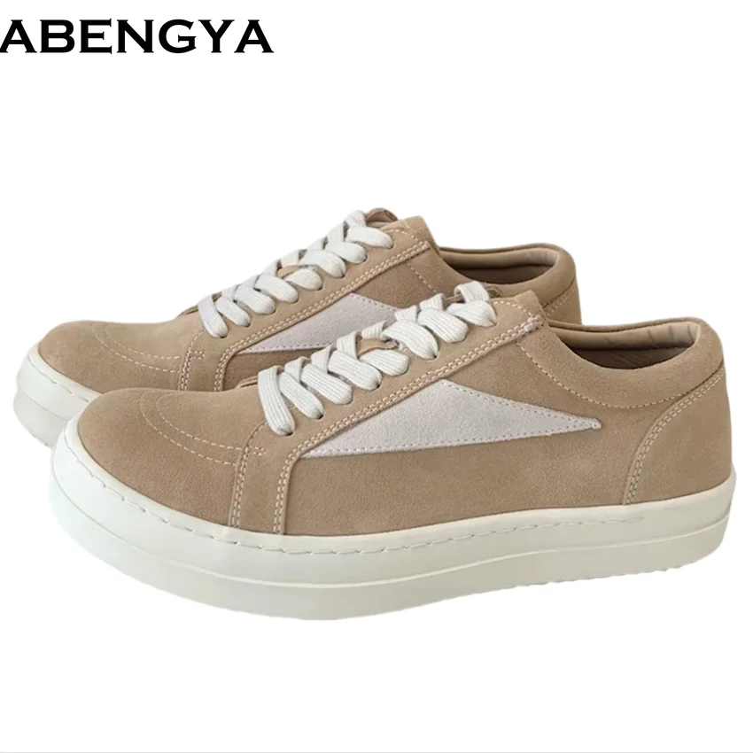 

Spring Suede Leather Flat Shoes Men Lace Up Tennis Trainers Sneakers Male Comfy Platform Casual Shoes For Man size 40-46