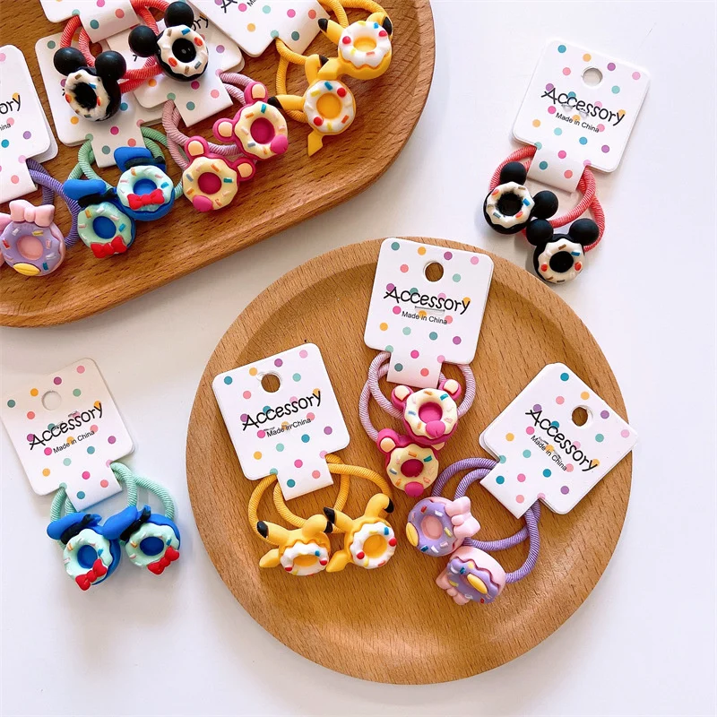 2PCS New Cartoon Donut Kids Elastic Hair Bands Children Hair Ties Girls Hair Accessories Baby Cute Headdress