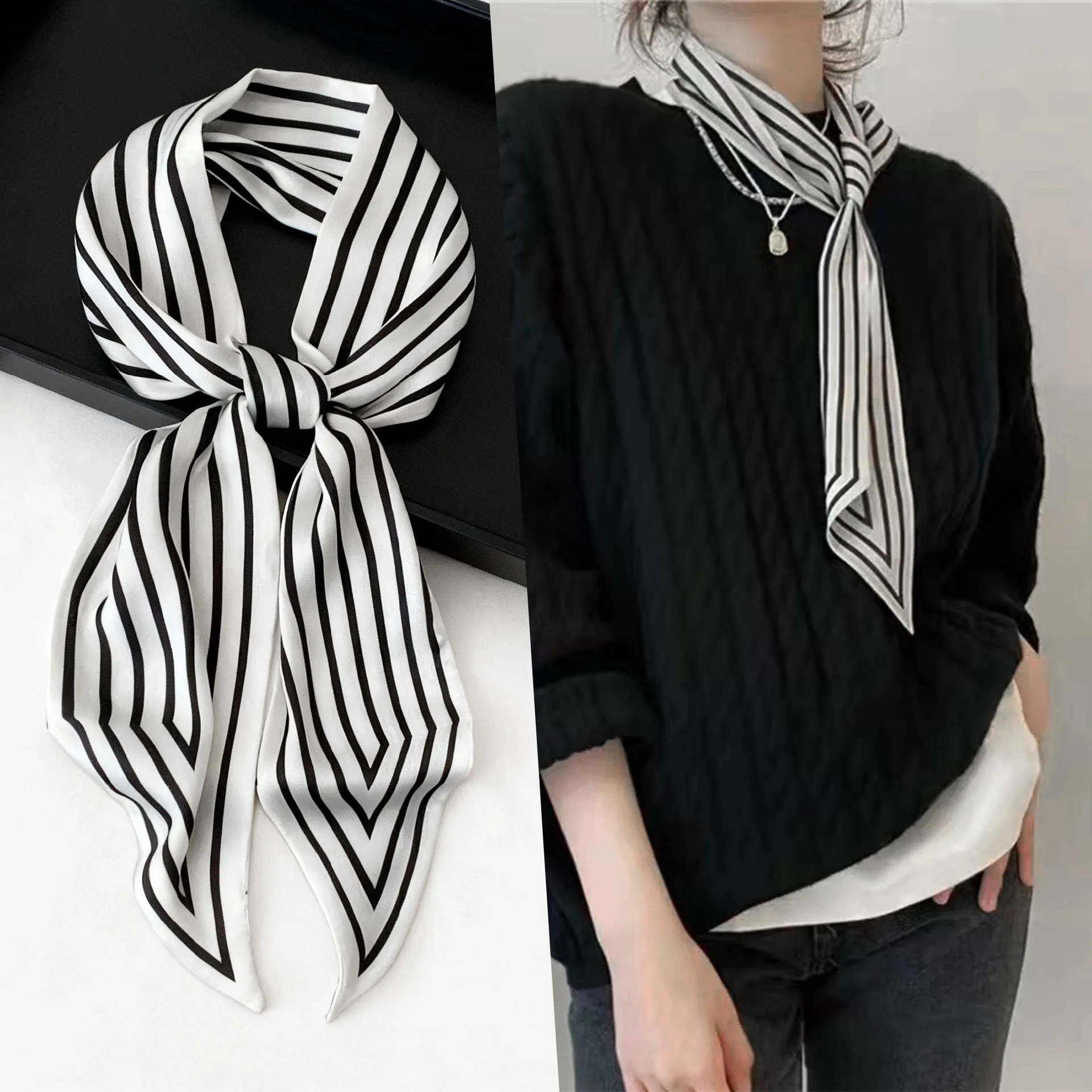 Luxury Long Neckerchief Skinny Hair Bands Women Silk Scarfs Fashion Headbands Bag Scarves Print Hairband Neck Scarf For Ladies image 6