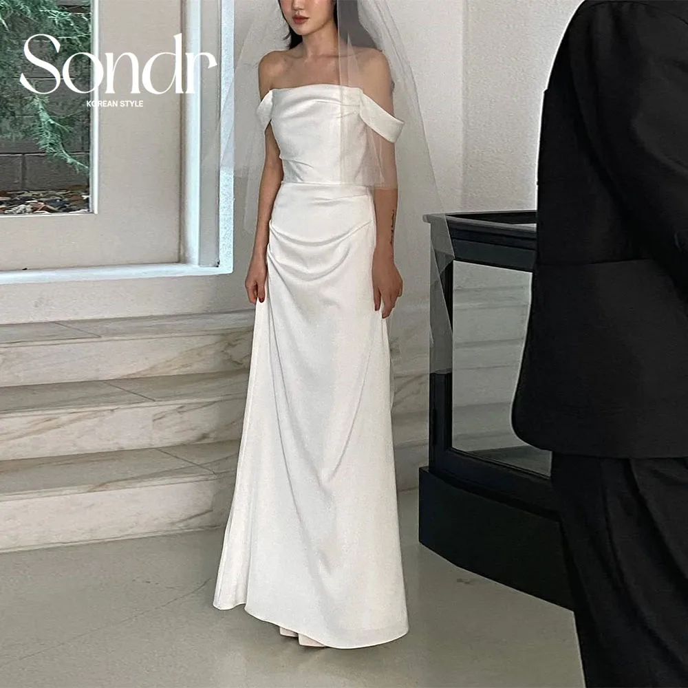 

Sondr Boat Neck Simple Korean Wedding Dresses Corset Floor-Length Elegant Japanese Wedding Party Dresses Customized Photo Shoot