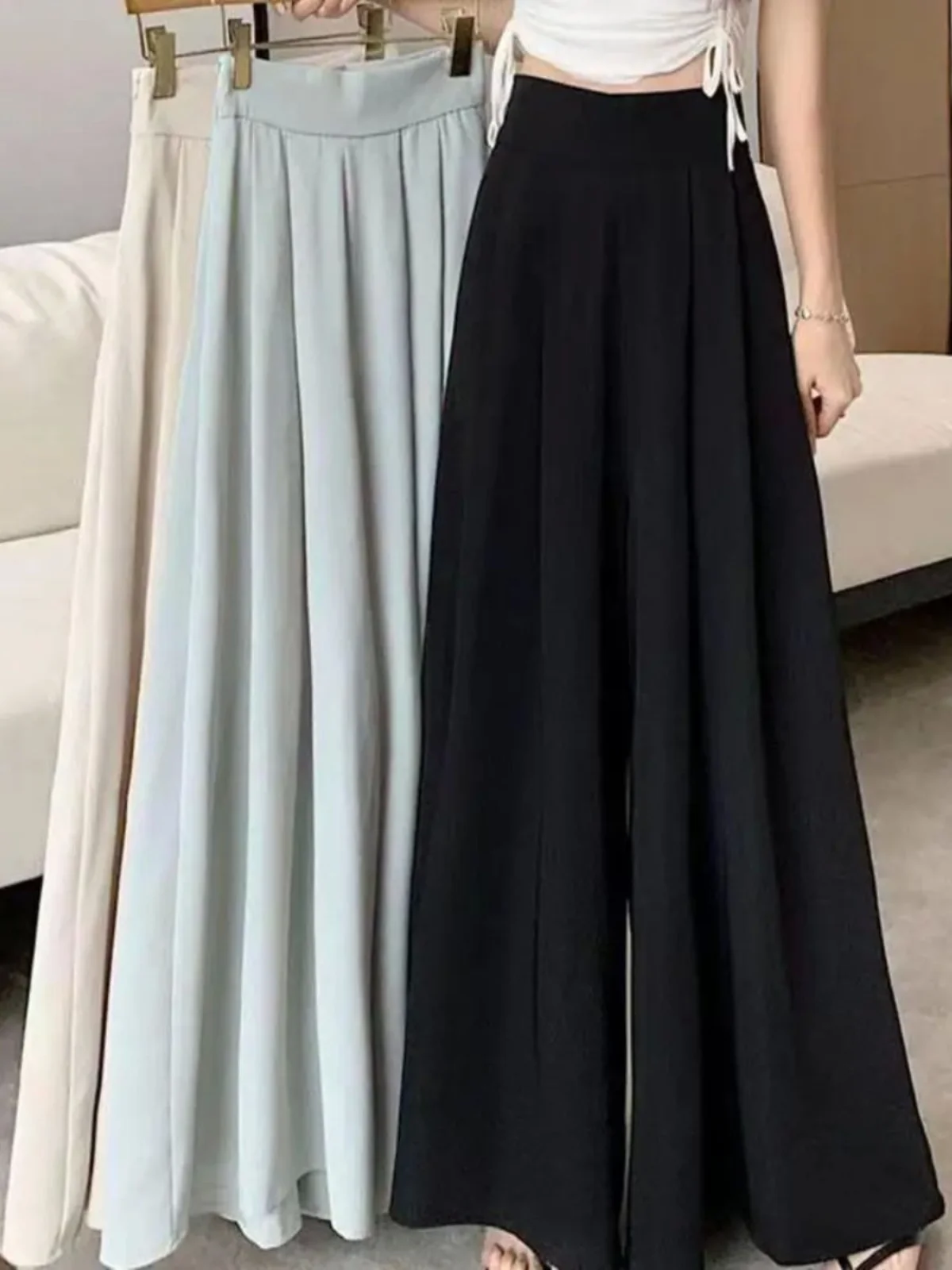 

Брюки с высокой талией и широкими штанинами, повседневные, тонкие, прямого кроя, удобные, свободного покроя, длинные