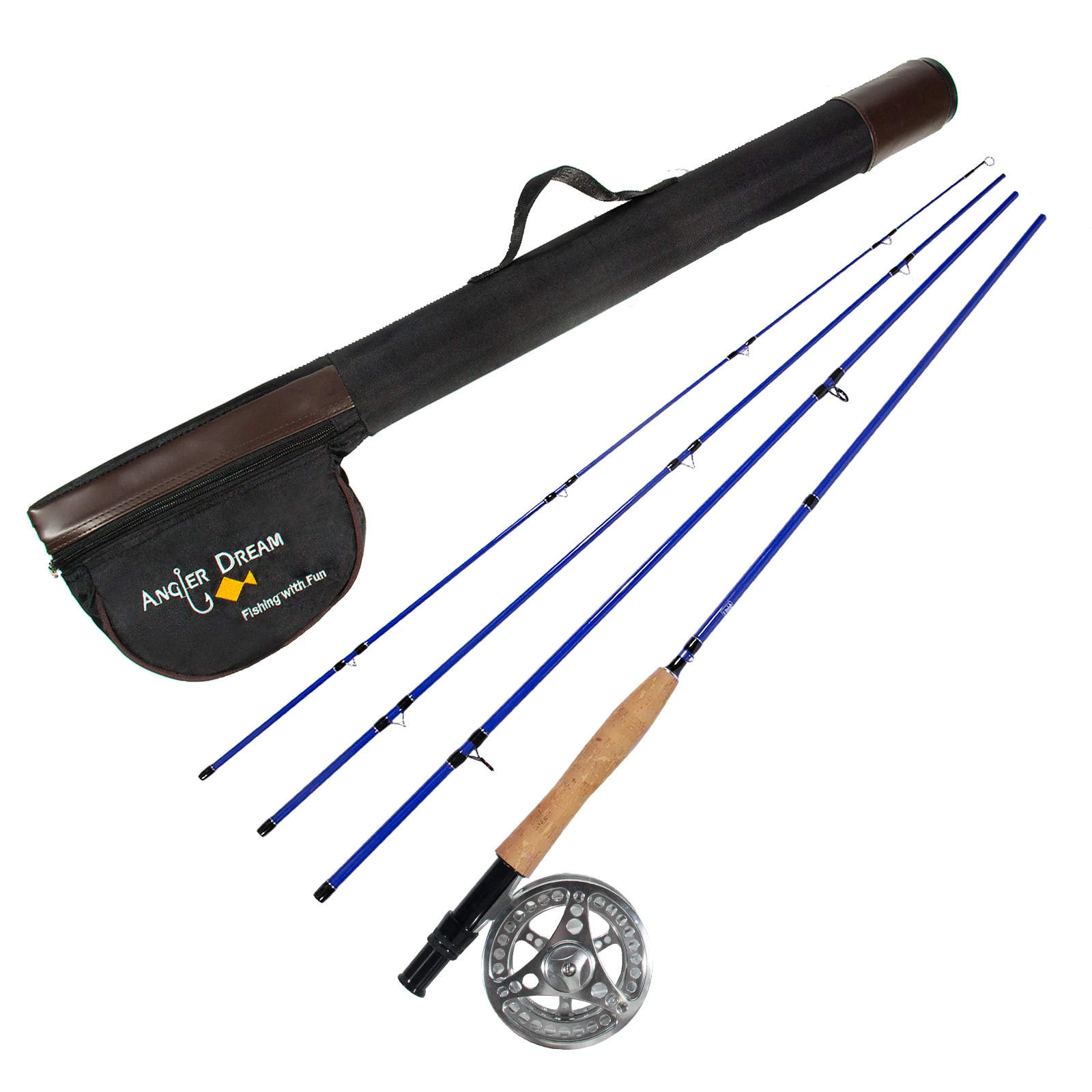 ANGLER DREAM Fly Fishing Access Rod And EX-ALC Silver Reel Combo 3/5/8 WT Fly Fishing Combo for Starter 4 Pieces Fly Rod Kit