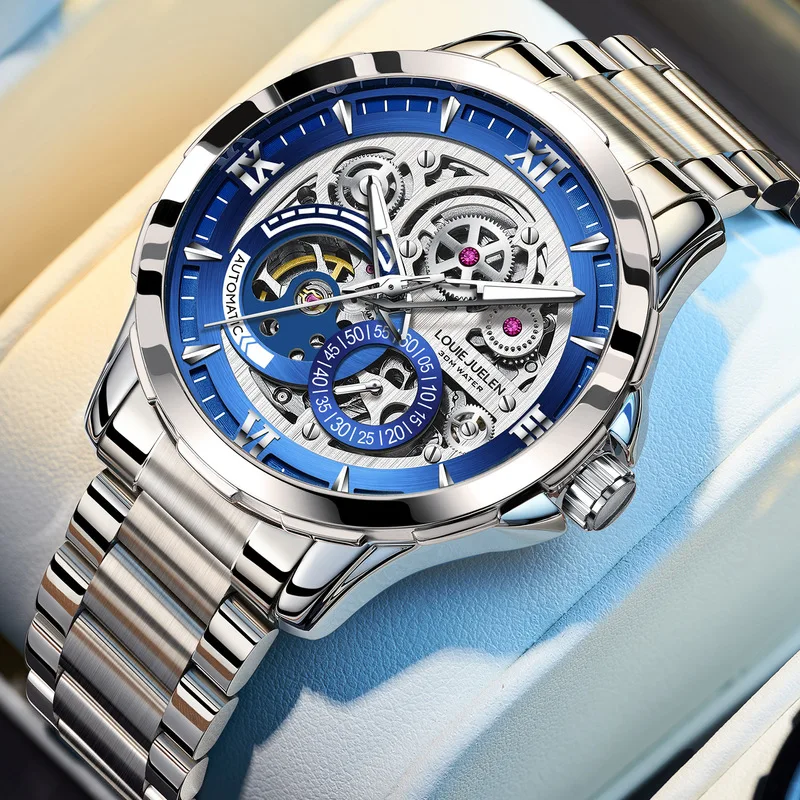 Automatic Mechanical Watch Men's Hollow Business Wristwatch Luxury Waterproof Chronograph for Men