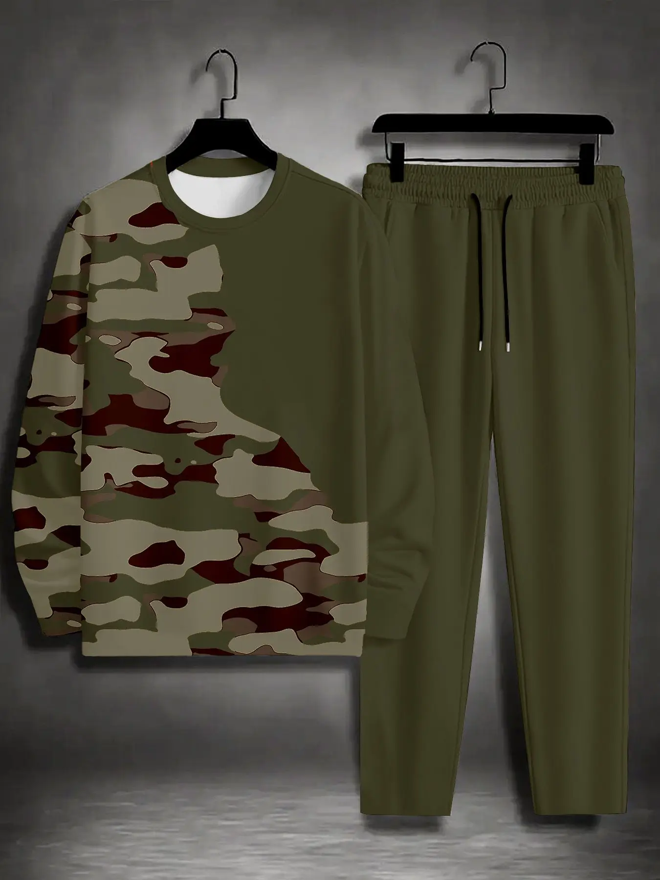 Conjunto casual com capuz moderno e estampado digital masculino de 2 peças