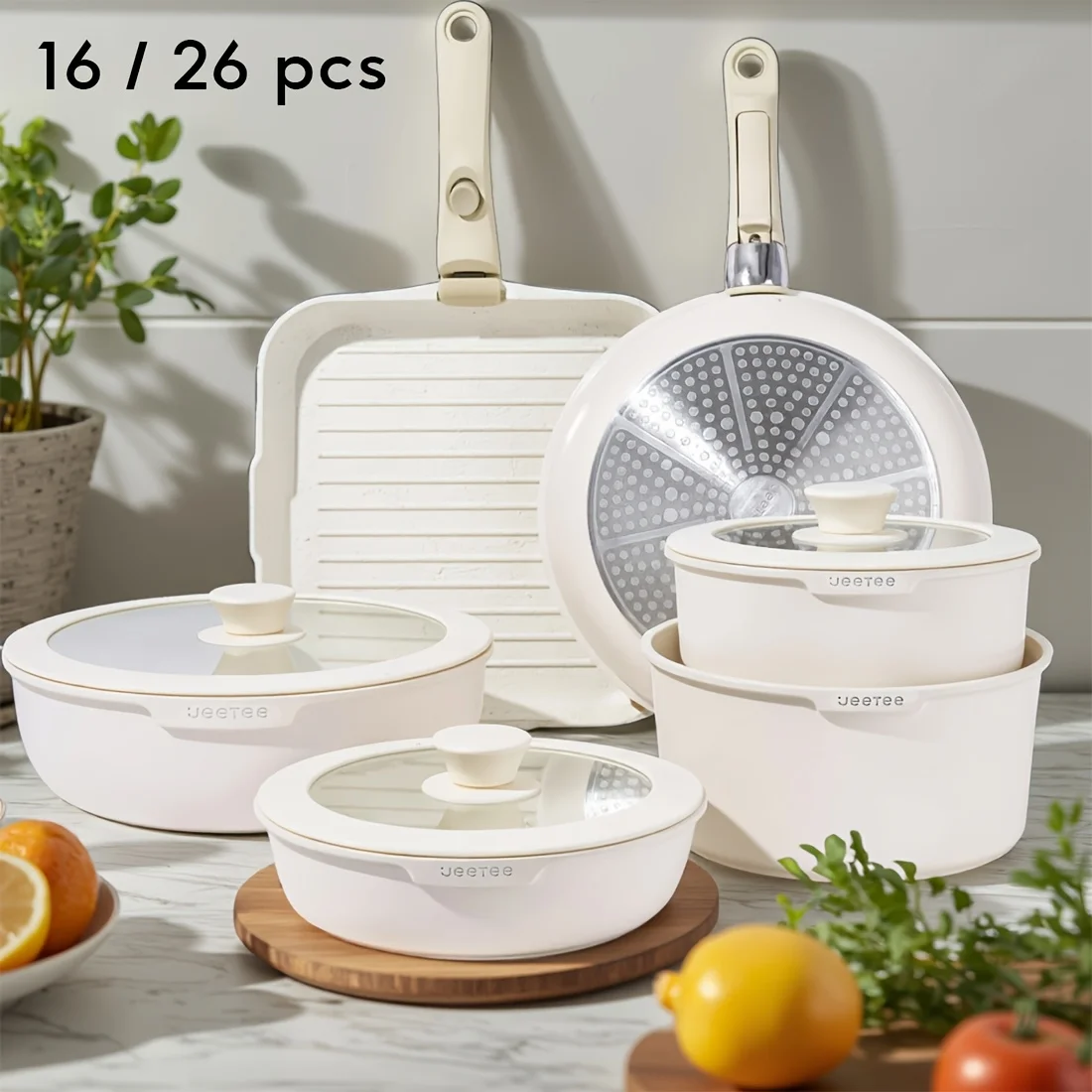 

16/26pcs, Non-Stick Cookware Set, Cookware Set with Detachable Handle, Induction Cooker Kitchen Cooking Set with Detachable Hand