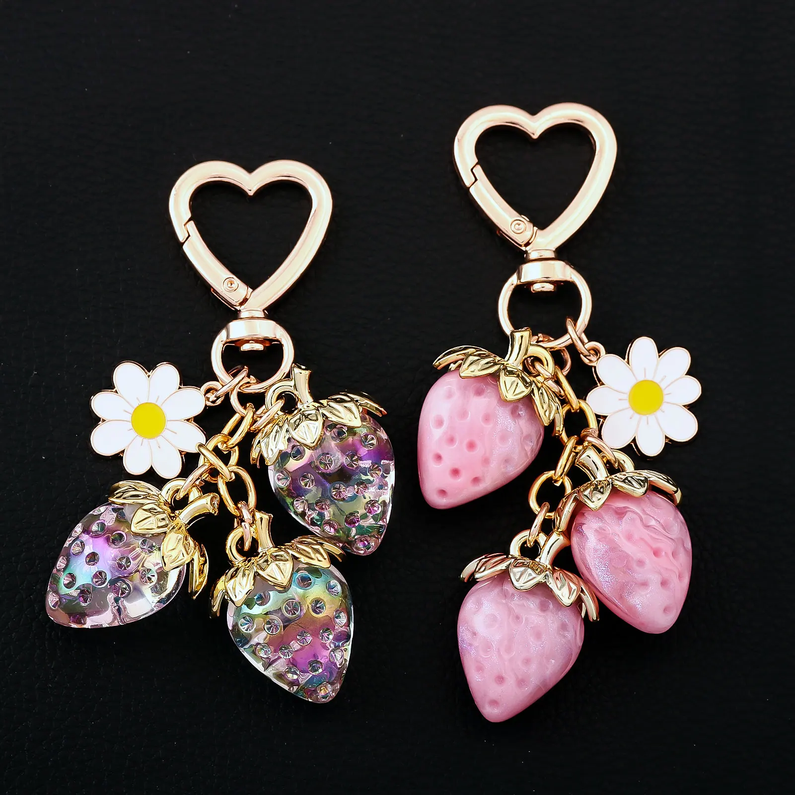 Cute Strawberry Bag Pendant Keychain Kawaii Heart Flower Daisy Key Chain for Women Girs Bag Purse Pendant Accessories Gift image 6
