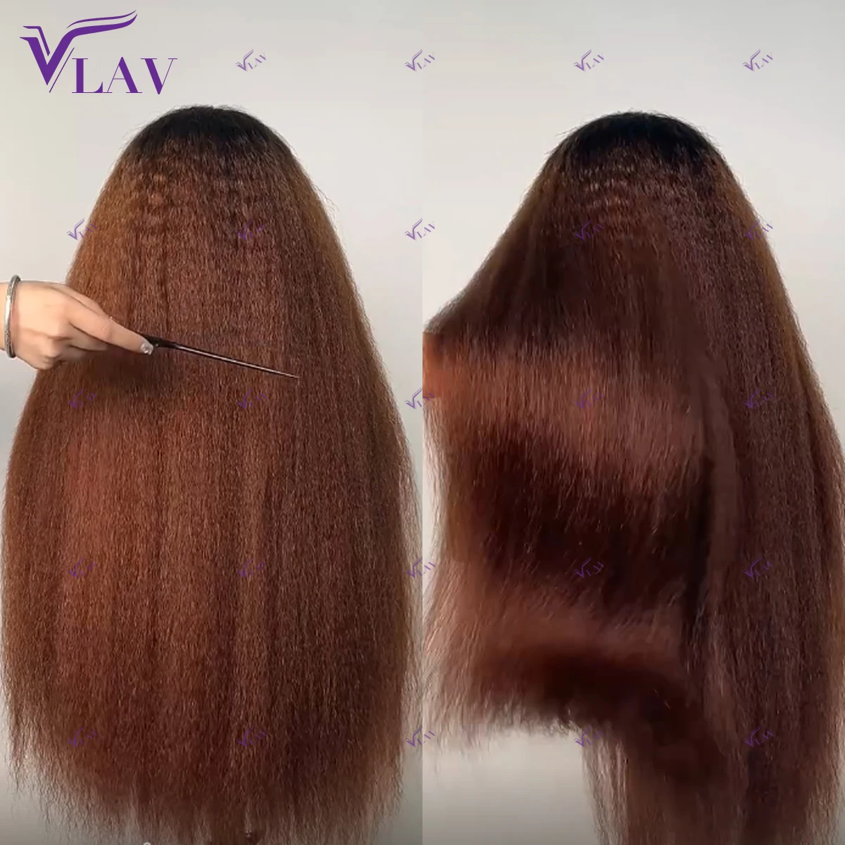 Glueless 1B/27 Color Kinky Straight Wigs 13x6 HD Lace Frontal Wig Human Hair PrePlucked With Baby Hair Yaki Straight Wear And Go