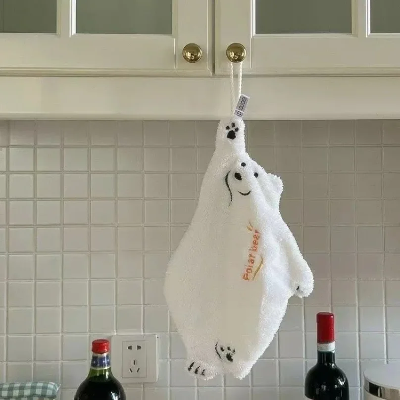Polar Bear Hand Wiping Towel Super Absorbent Hanging Kitchen Towel Coral Design Thick Cartoon Hand Towel