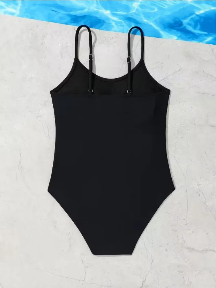 Maillot de bain une pièce pour filles, rose, noir, pour enfants de 6 à 12 ans, tenue de plage, pour adolescents, 2025