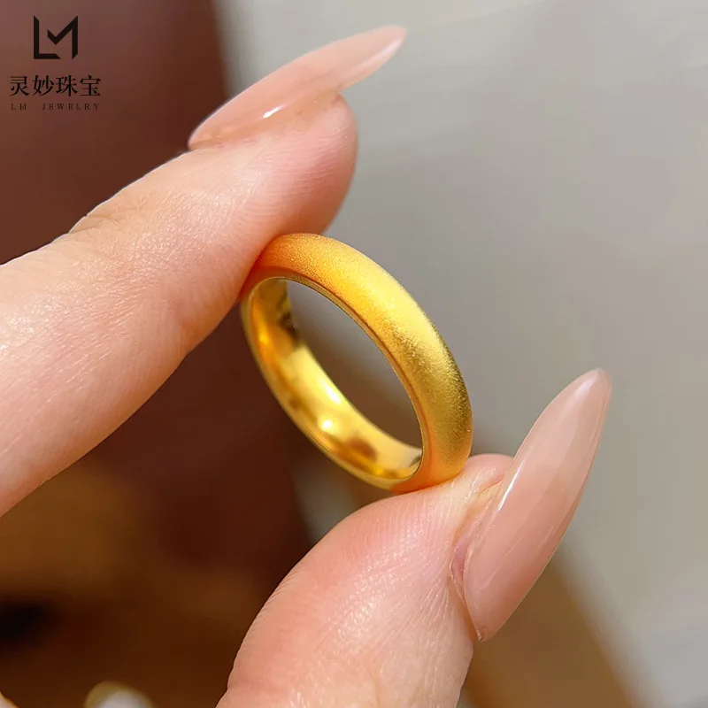 

9999 24K real gold luxury jewelry retro wide version loach back ring solid pure ring ring classic female gift