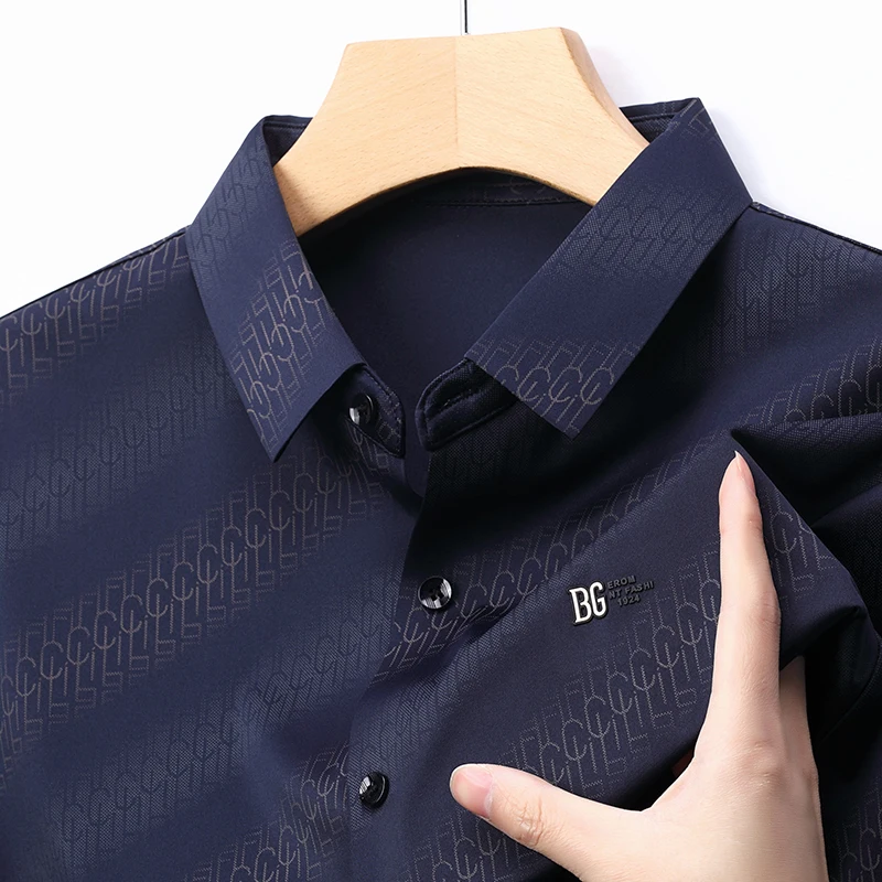 

Luxury Summer Men's Lapel Printed Business Casual Shirt, Comfortable Korean-style Trendy and Seamless Short-sleeved T-shirt