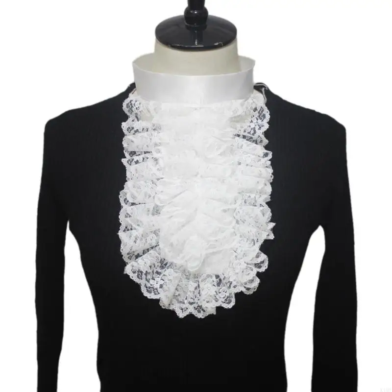 K1ME Medieval Ruffle Lace False Collar Jabot Victorians Medieval Costume Neck Collar