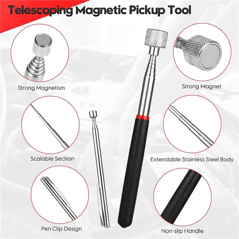 AB33-12X Telescoping Magnet Pick-Up Tool Set, Extendable Magnetic Telescoping Pickup Tool 1-15 LB & 23Inch Bendable Spring