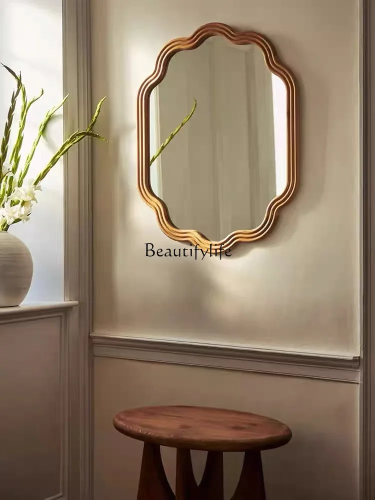 Medieval style solid wood special-shaped mirror wall-mounted full-length mirror household wall-mounted decorative mirror