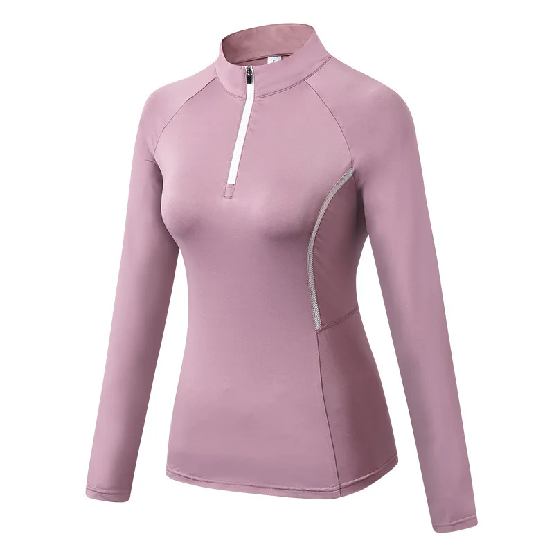 Women Sports Long-Sleeved Fitness Running Yoga Wear High-Elastic Tight-Fitting Clothes Training Casual Stand Collar Sweatshirts