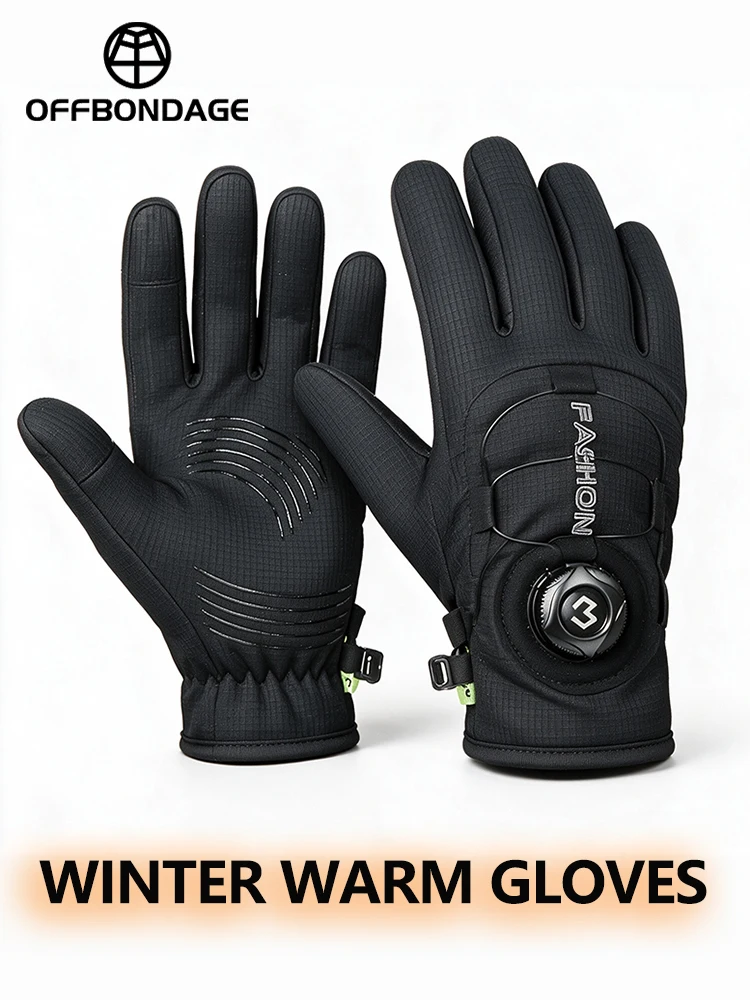 AliExpress OFFBONDAGE Winter Cycling Gloves Thermal Warm Fleece Lined Waterproof Anti-Slip Motorcycle Gloves Adjustable Rotary Buckle MTB