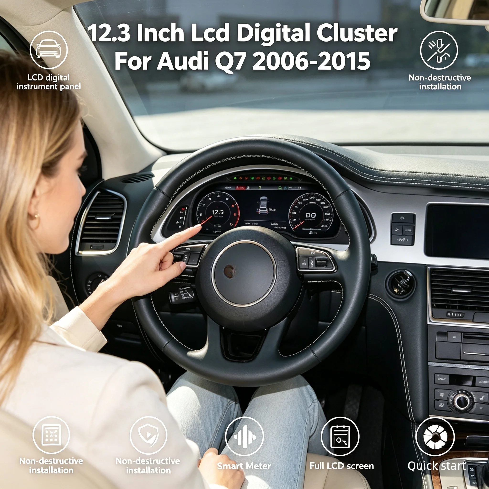 For Audi Q7 2006-2015 12.3 inch Digital Dashboard  LCD Instrument Cluster Display Virtual Cockpit Speedometer screen panel