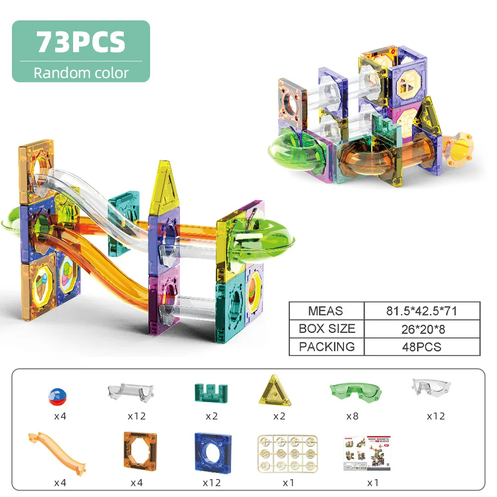 หน้าต่างสีแม่เหล็กชิ้นท่อแม่เหล็กเด็กสไลด์บอลMagnetic Building Block Track Splicingของเล่น